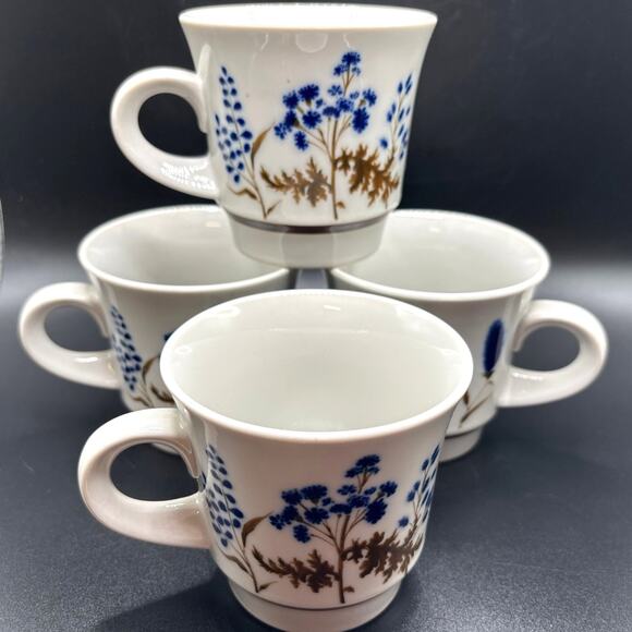 Noritake Winsome Mugs Set of Four Stoneware Blue Brown Wildflower Design Vintage - Picture 4 of 6